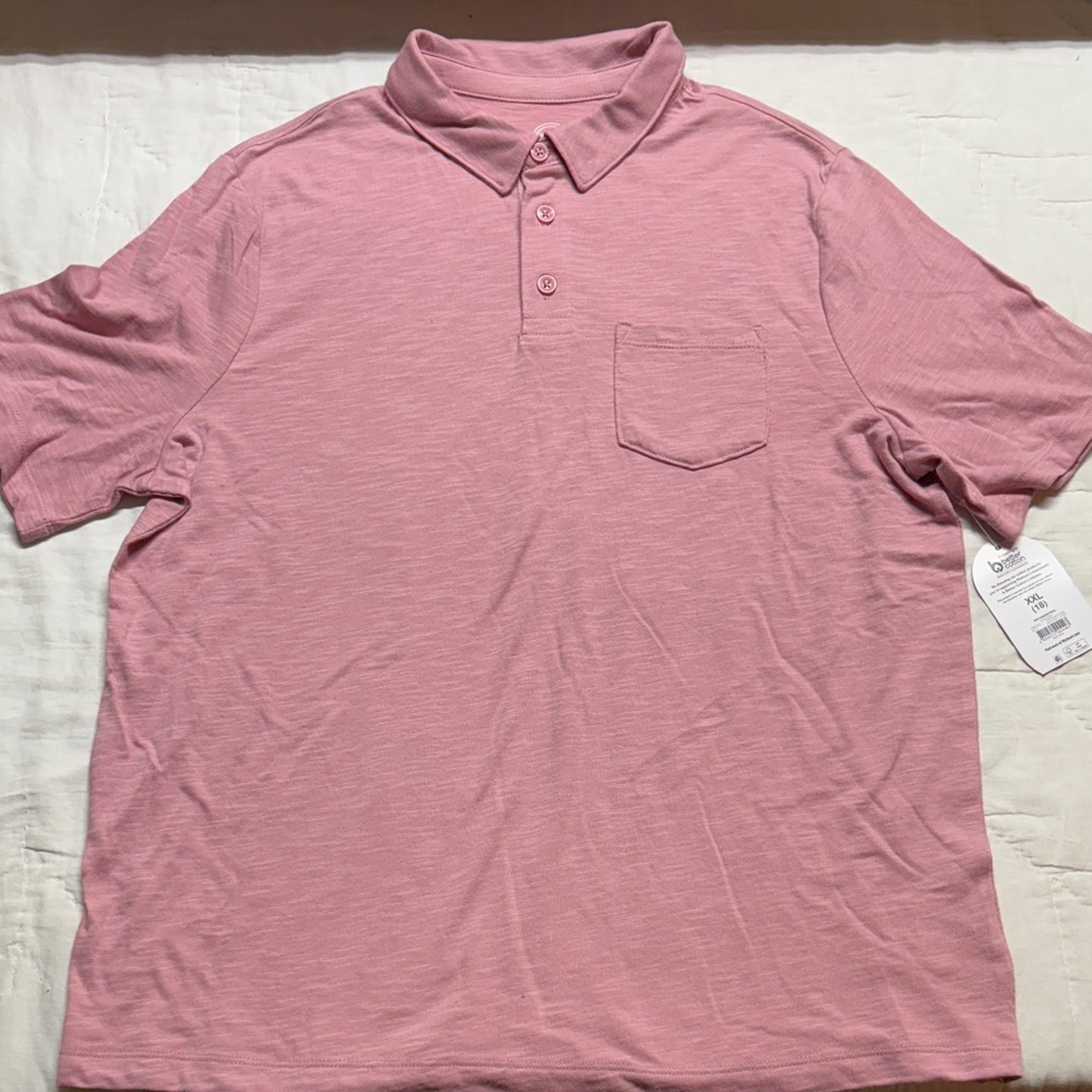 Wonder Nation Boys Soft Pink Knit Polo Shirt XXL 18 NWT Short Sleeve Pocket